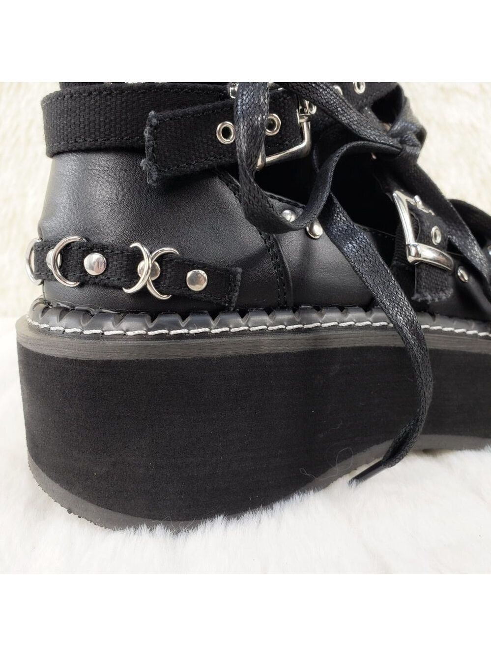 Emily Cut Out Platform Sandal Boots Goth Punk Ankle Boots - Picture 11 of 15